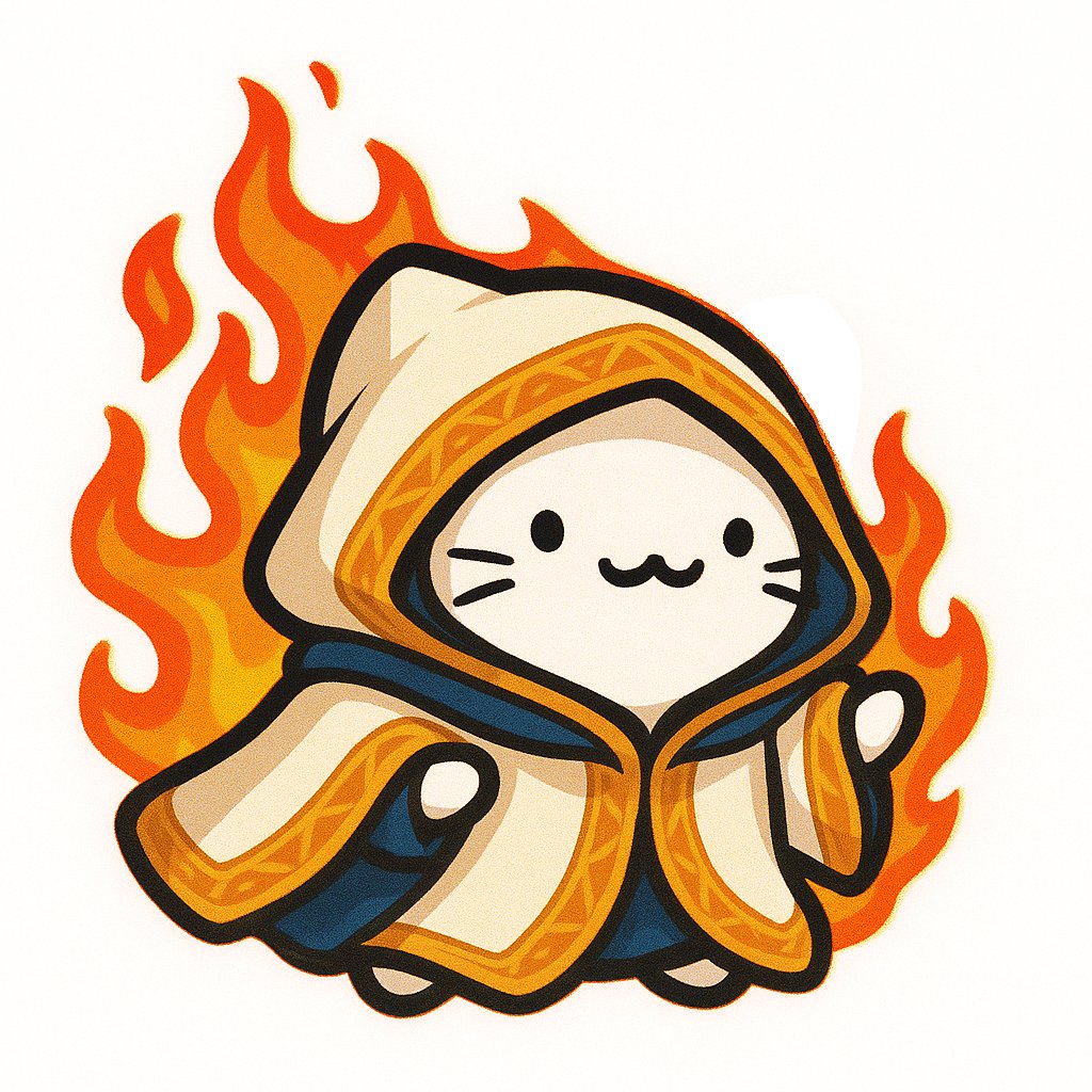 Crumb character with flames